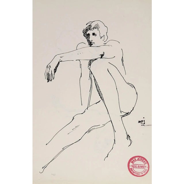 Circa 1960's pen and ink on paper nude study of a man by Max Jordan long time artistic director for Frost Bros. of San...