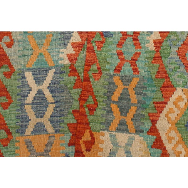 Textile Navajo Style Kilim Rust Blue Hand Woven Rug - 2'10" X 12'6" For Sale - Image 7 of 9