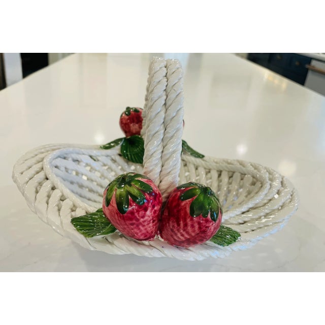 Ceramic Majolica Basket - Italian Ceramic White Woven Pottery Basket For Sale - Image 7 of 12