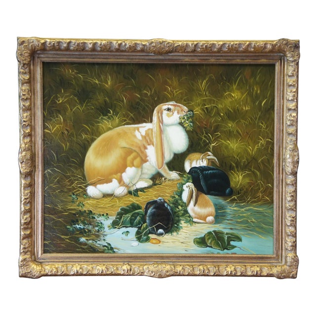 Chelsea House Lop Eared Doe Rabbit Oil Painting After John Frederick Herring Sr For Sale