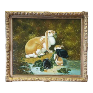 Chelsea House Lop Eared Doe Rabbit Oil Painting After John Frederick Herring Sr