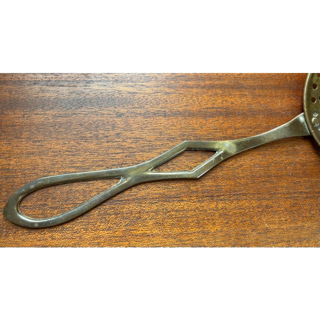 French Country Antique Brass Skimming Ladle Strainer For Sale - Image 3 of 6