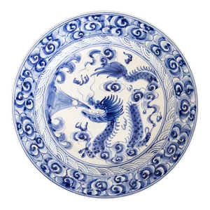Large Antique 19th Century Qing Dynasty Chinese Blue & White Dragon Plate