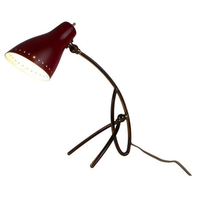 Brass and Red Metal Table Lamp by Giuseppe Ostuni, 1960s For Sale - Image 11 of 11