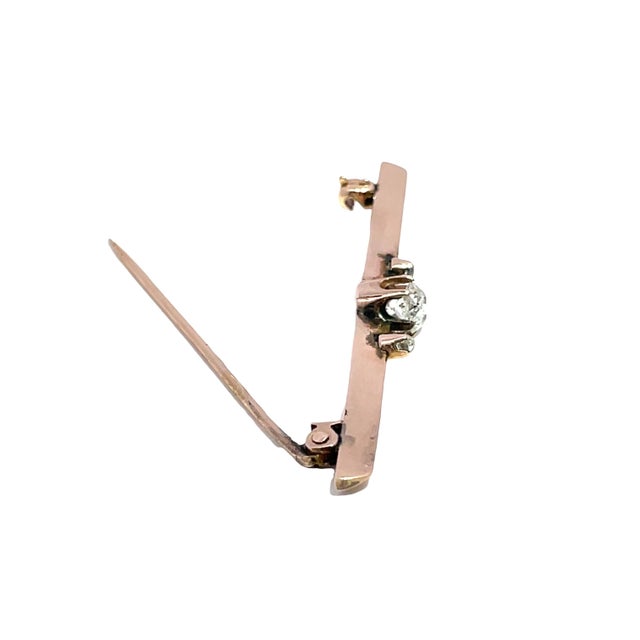 Metal 14k Yellow Gold Diamond Vintage Brooch For Sale - Image 7 of 9