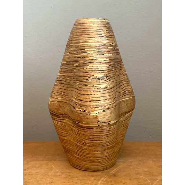 Vintage Textured Wood Decorative Vase For Sale - Image 10 of 14