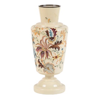 Opaline Glass Vase with Floral Decorations, France, Early 20th Century For Sale