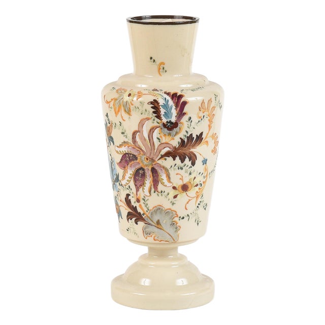 Opaline Glass Vase with Floral Decorations, France, Early 20th Century For Sale