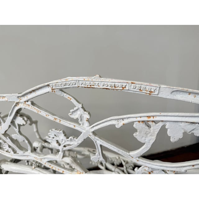 White Victorian Cast Iron Rustic Oak Vine & Serpent Bench, James Haywood C. 1860 For Sale - Image 8 of 11
