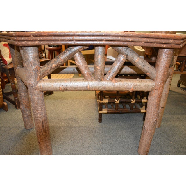 Wood Vintage Hand Crafted Adirondack Style Log Wood Console Hall / Sofa Table - Angled Edge For Sale - Image 7 of 17
