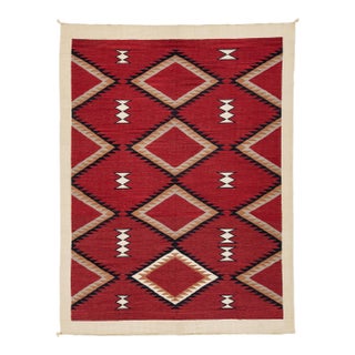 9x12 Modern Navajo Style Geometric Area Rug Handmade Red & Cream Wool Flatweave For Sale