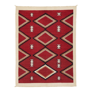 9x12 Modern Navajo Style Geometric Area Rug Handmade Red & Cream Wool Flatweave