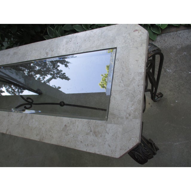 Vintage French Ornate Iron With Marble and Glass Top Console Table For Sale - Image 18 of 18
