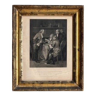 1867 "Drafting the Declaration of Independence" Steel Engraving After Alonzo Chappel -- Framed For Sale