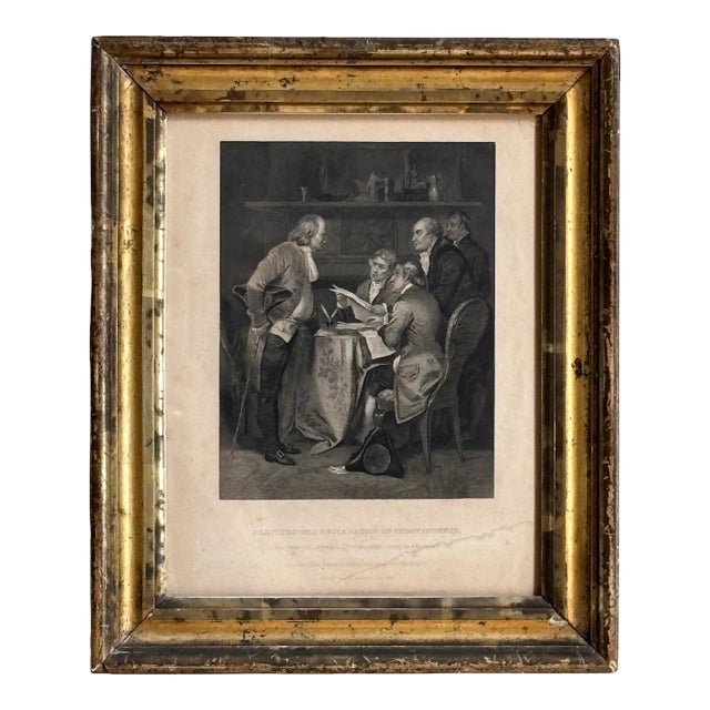 1867 "Drafting the Declaration of Independence" Steel Engraving After Alonzo Chappel -- Framed For Sale