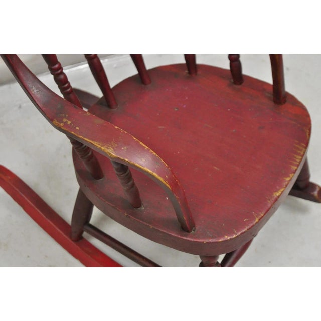 19th Century Antique American Primitive Spindle Back Small Child's Rocker Rocking Chair For Sale - Image 5 of 12