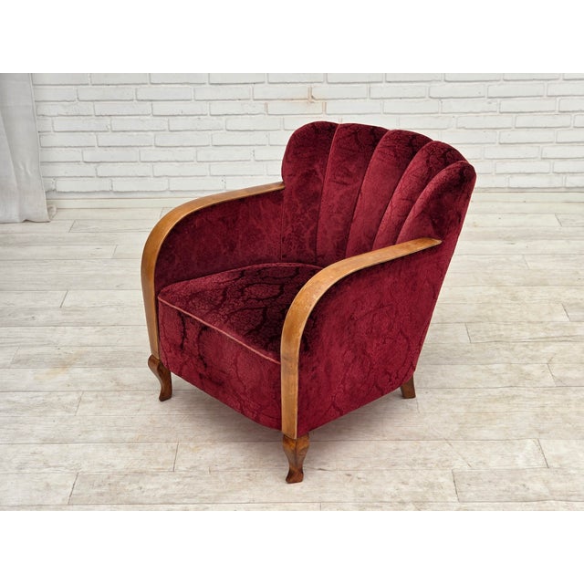 Danish Armchair in Cherry-Red Furniture Velour, 1960s For Sale - Image 12 of 18