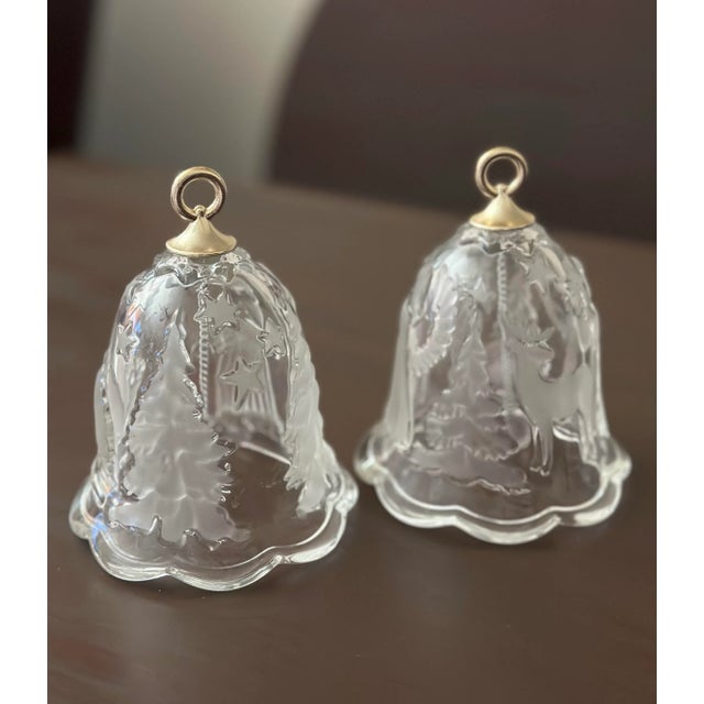 1990s Vintage Mikasa Embossed & Frosted Christmas/Holiday Themed Bells- a Pair For Sale - Image 5 of 12