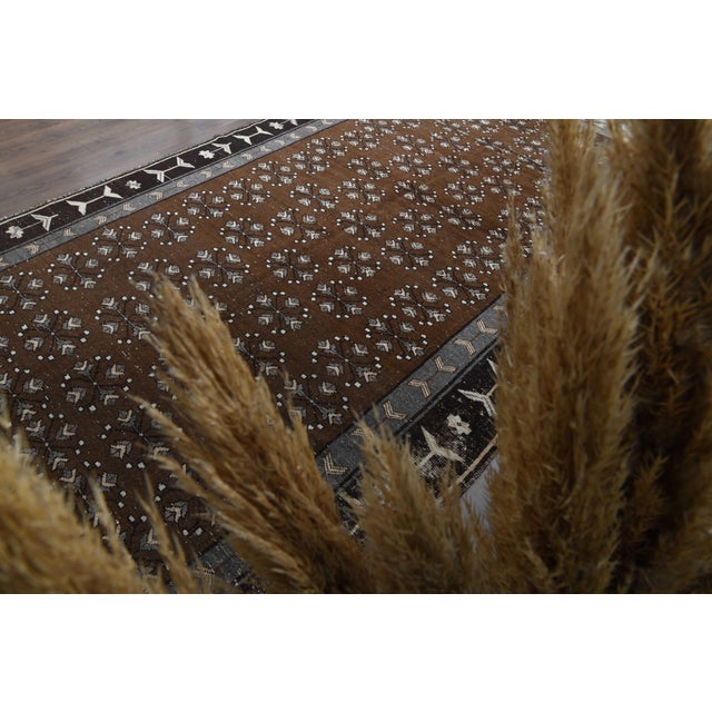1960 S Vintage Persian Handmade Wool Cotton Brown Area Rug For Sale - Image 9 of 11