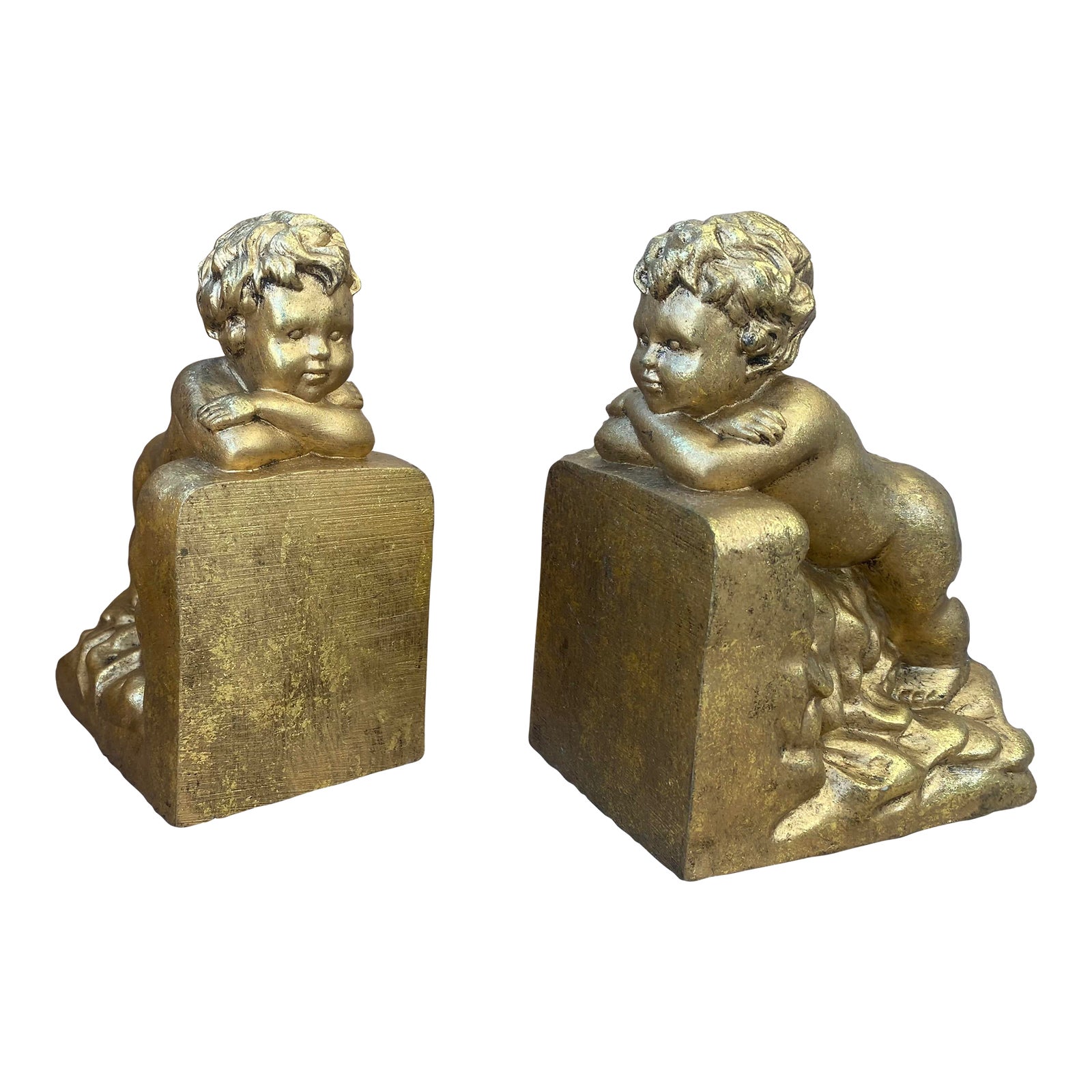 Vintage Golden Cherub Plaster Cast Bookends Set of 2 Chairish