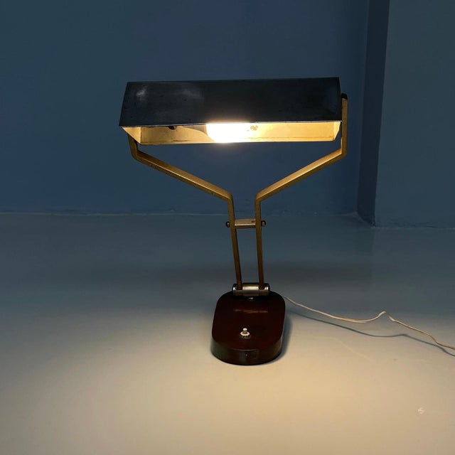 1930s Mid-Century Italian Modern Adjustable Desk or Table Lamp in Brown Metal, 1930s For Sale - Image 5 of 18