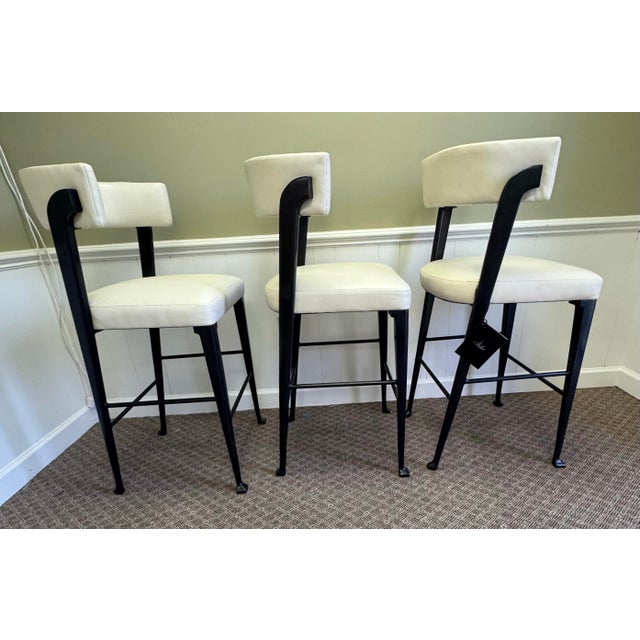Cream Milling Road Originals Vere Leather Counter Stool by Baker Furniture- Set of 3 For Sale - Image 8 of 12