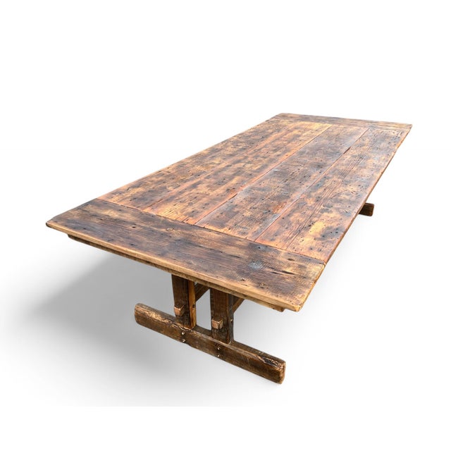 Farmhouse Reclaimed Wood Trestle Table With Breadboard - 108" For Sale In Columbia, SC - Image 6 of 8