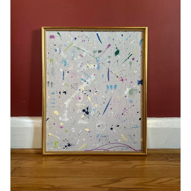 This is an original drop cloth framed in a vintage gold toned frame to bring this piece of the studio to life. There are...