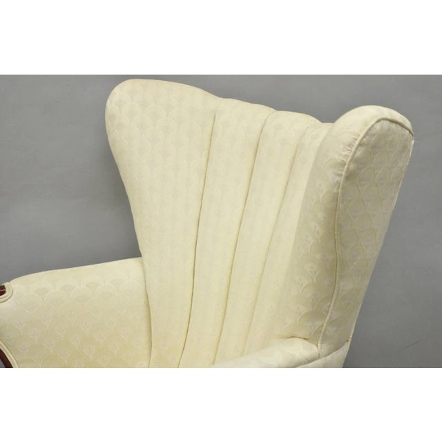 Vintage French Art Deco Style Channel Wingback Mahogany Lounge Arm Chairs - Pair For Sale - Image 12 of 16