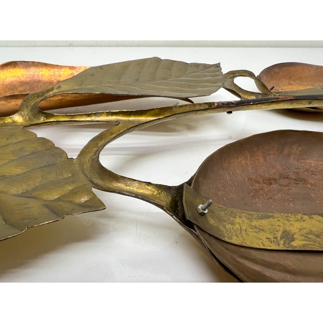 Metal Vintage Brass and Copper Wall Sculpture Flowers in Vase, 1970s For Sale - Image 7 of 18