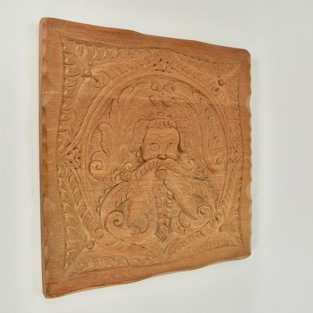 Vintage French Oak Wood Carved Wall Decor Panel For Sale - Image 4 of 7