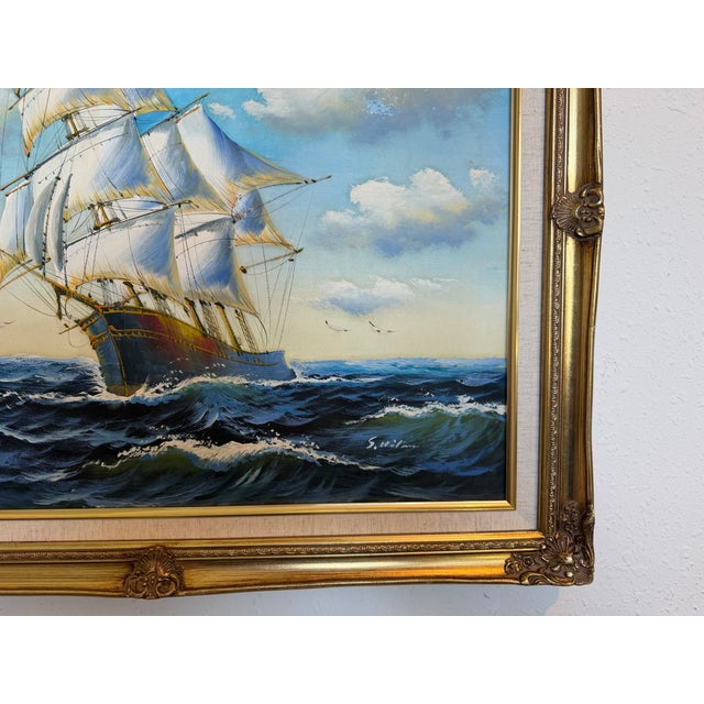 Oil Painting Sailing Ship Seascape Signed Maritime Art Ocean Waves Nautical For Sale - Image 9 of 9