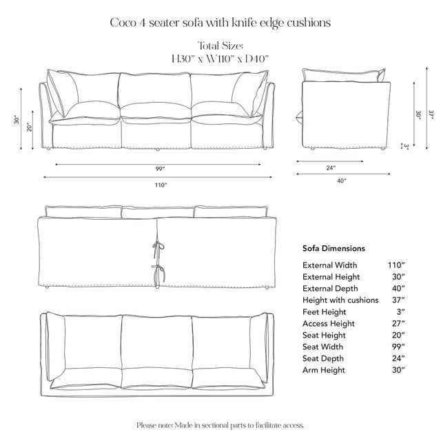 Sophie Conran Coco 4 Seater Sofa - GP & J Baker Magnolia Cream Blue with Contrast Welt Knife Edge Cushion For Sale - Image 4 of 5