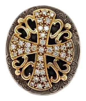 Konstantino Diamond Sterling 18k Yellow Gold Large Oval Shape Maltese Cross Ring - Size 7