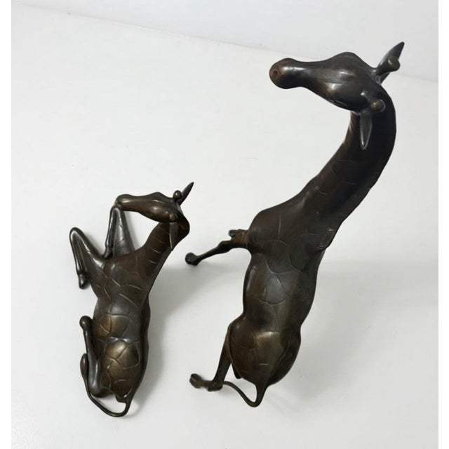Figurative Vintage Unmarked Dark Patinated Giraffe Sculptures, Pair For Sale - Image 3 of 5