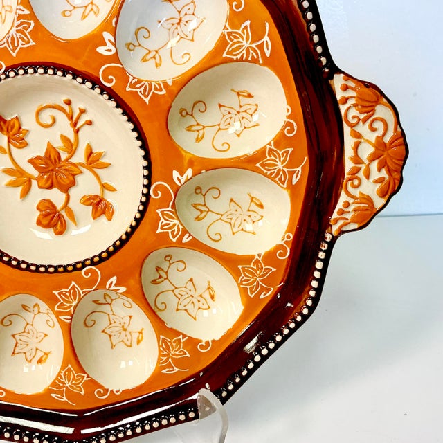 1980s Vintage Boho Chic Arts & Crafts Rustic European Deviled Egg Serving Plate, Easter. For Sale - Image 13 of 14