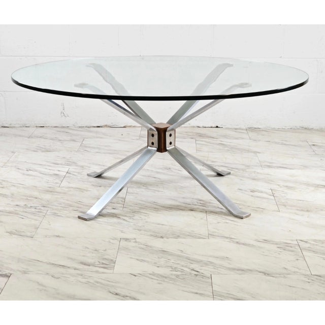 1970s Space Age Chrome & Rosewood "X" Base Coffee Table Glass Top For Sale - Image 4 of 7