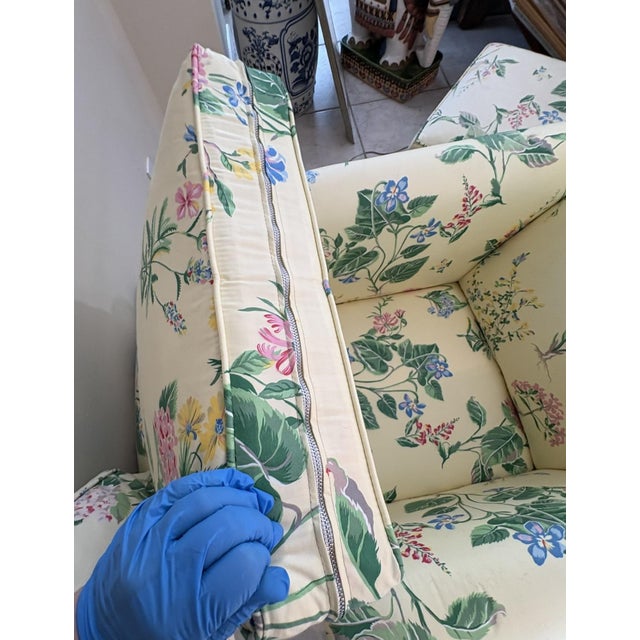 Late 20th Century Henredon Custom Yellow Floral Chintz Upholstered Armchair With Ottoman For Sale - Image 10 of 16