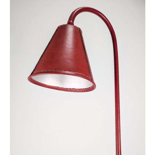 Mid-Century Modern Floor Lamp in Red Leather attributed to Jacques Adnet, France, 1960s For Sale - Image 11 of 16