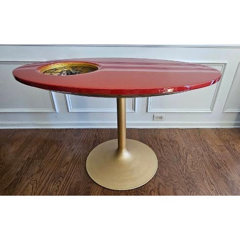 Custom Red & Gold Epoxy Resin Clock Table With Sculptural Pedestal Base For Sale - Image 11 of 11