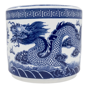 Mid 20th Century Bat Trang Blue and White Porcelain Vessel With Double Dragon Motif and Lotus Seal