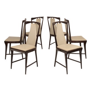 Mid-Century Modern Italian Mahogany Stained Dining Chairs by Osvaldo Borsani for Abv, 1950, Set of 6 For Sale