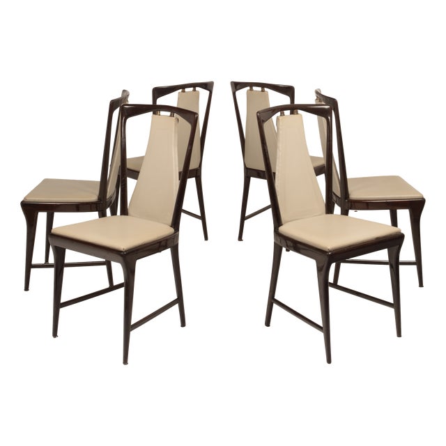 Mid-Century Modern Italian Mahogany Stained Dining Chairs by Osvaldo Borsani for Abv, 1950, Set of 6 For Sale