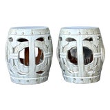 Vintage Linked Rings Glazed Ceramic Garden Stools - A Pair For Sale