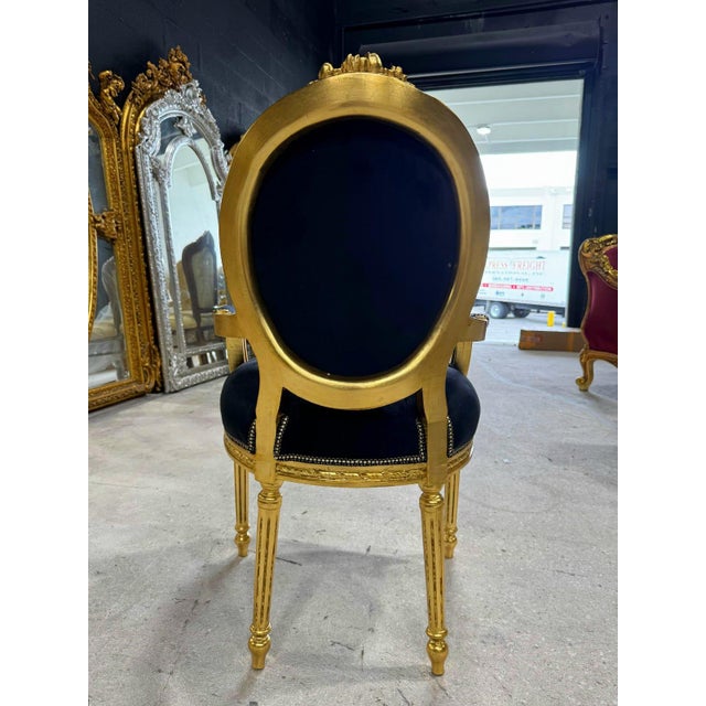 2000 - 2009 Rococo Black Velvet Accent Chair With Luxurious Gold Leaf Details For Sale - Image 5 of 8