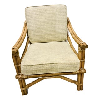 Vintage Mid-Century Modern Rattan Lounge Chair With Original Cushions For Sale
