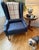 Wingback Chair in Navy Blue Linen and Tan by Restoration Hardware For Sale - Image 18 of 18