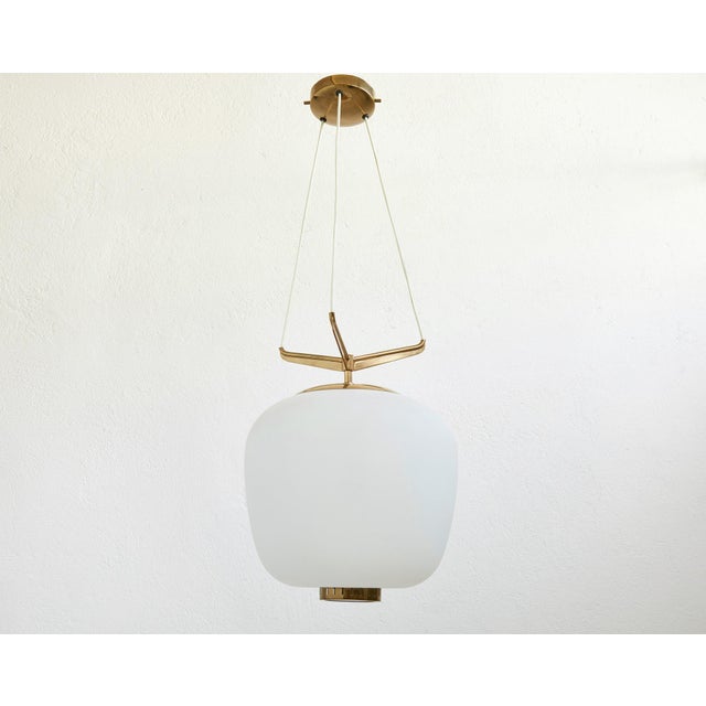 Opaline Glass and Brass Chandelier from Stilnovo, Italy, 1950s For Sale - Image 9 of 9