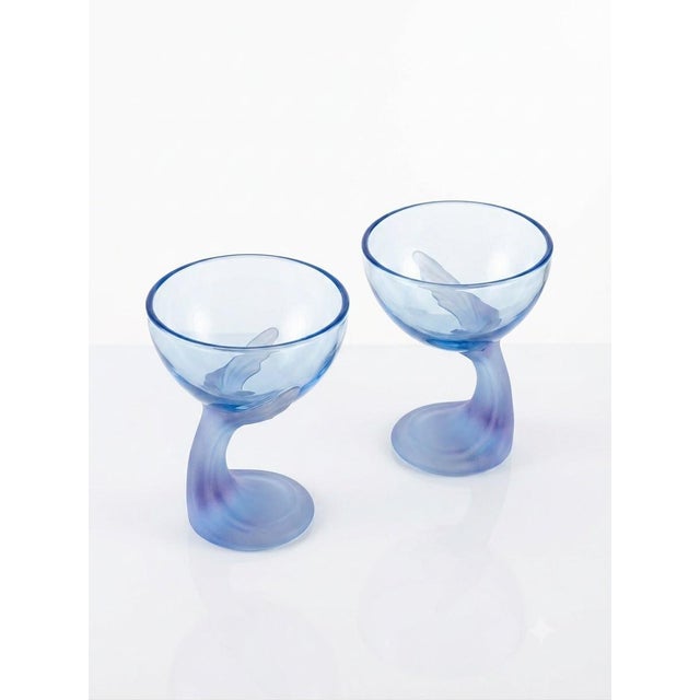 1980s Vintage Italian Sapphire Blue Jerba Dessert Glasses from Bormioli Rocco, 1980s, Set of 2 For Sale - Image 5 of 5