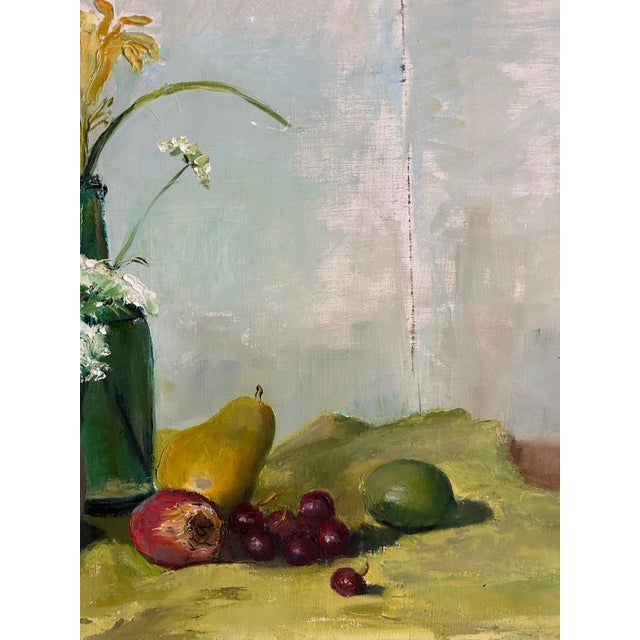 Vintage 1970’s Impressionist Framed Still Life Oil Painting With Flowers and Fruit For Sale In Philadelphia - Image 6 of 8